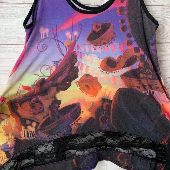 Book of Life Print Tank Top Movie Scene Graphic Lace Asymmetrical Bottom Size XL - Picture 8 of 10